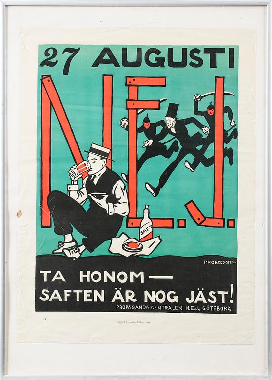 Seven posters from Propaganda centralen N.E.J, Gothenburg, printed at A Lindgren & Sons in 1922.