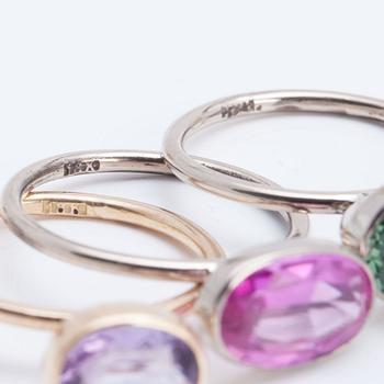 RINGAR, 3st, 18K guld- vitguld med facettslipade ädelstenar sten.