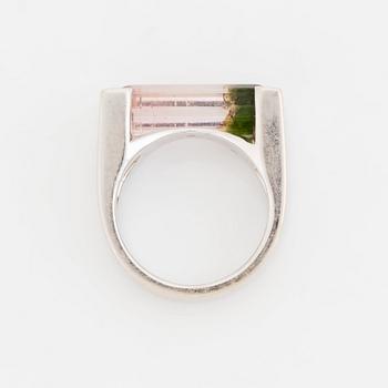 A Tina Karlsson 18K white gold ring set with a step-cut watermelon tourmaline.