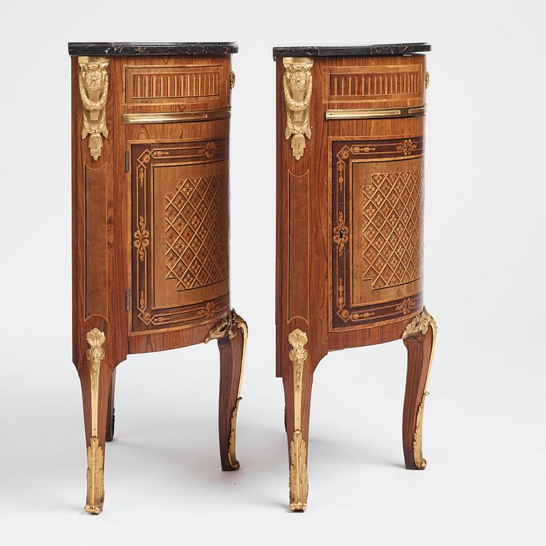 The "De Geer cabinets" a pair of demi-lune cabinets by Georg Haupt (master in Stockholm 1770-1784), Gustavian.