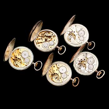 FICKUR, 5 st, silver, Invar, Sjöbeck, Viking, Vineta och LUC, omkring år 1900.
