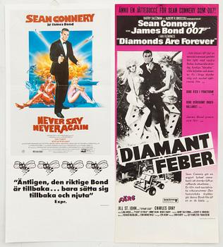 Two Swedish movie posters James Bond "Diamanttfeber" (Diamonds are for ever) 1971 och "Never say never again" 1983.