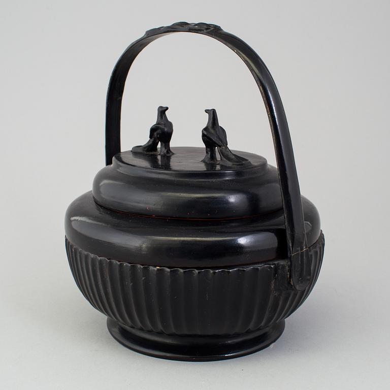 A 21st century Burmese Lacquer Basket with Handle.