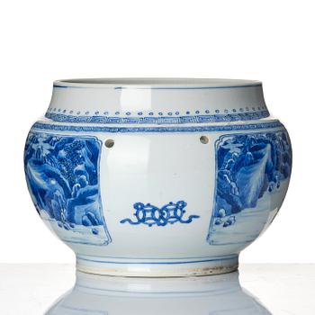 A blue and white pot, Qing dynasty, Kangxi (1662-1722) with mark and of the period.