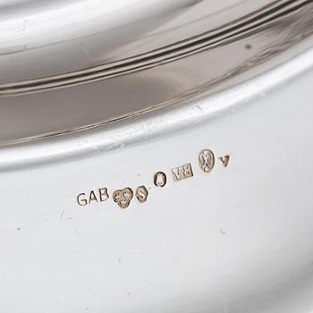A set of twelve rococo-style silver plates, mark of GAB, Stockholm 1947.