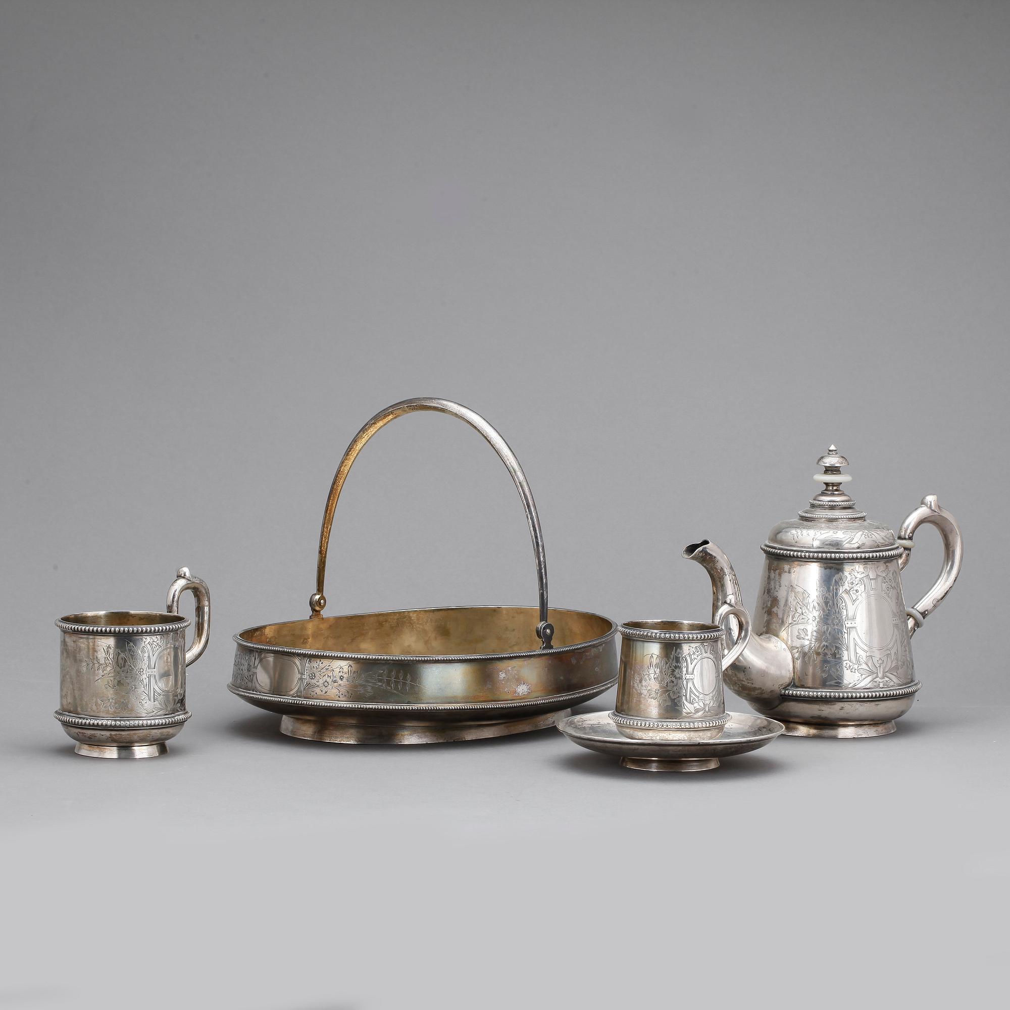 SERVISDELAR, 4 delar, silver, Nemirov-Kolodkin, Moskva, sent 1800.tal. Tot vikt 1645 gram.
