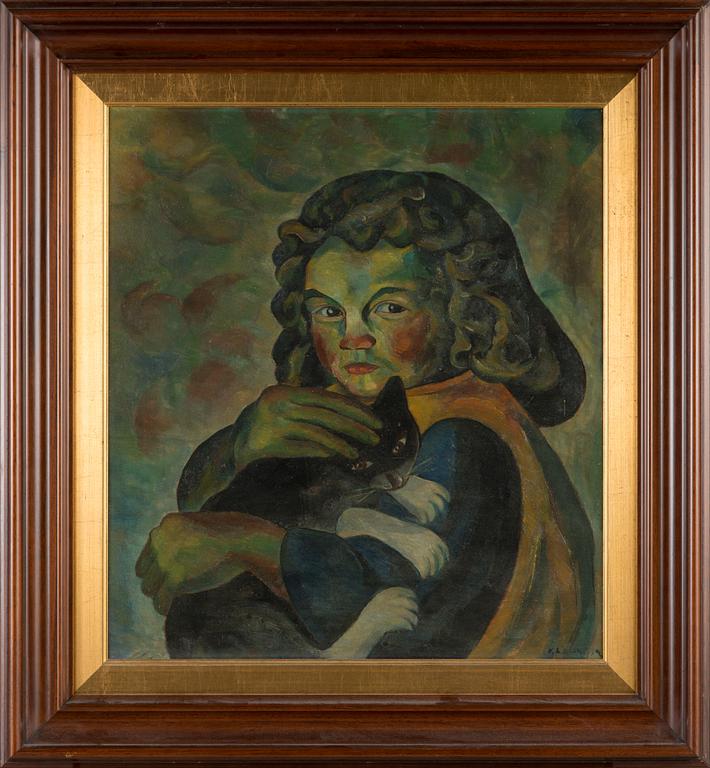 Vilho Lampi, 'Girl and cat'.