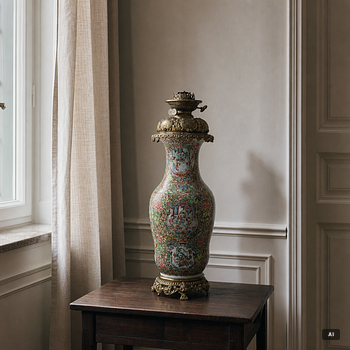 Vas, omgjord till bordslampa, porslin, Kanton, Qingdynastin, Kina, 1800-tal.
