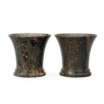 1317. A pair of Swedish green marble beakers.