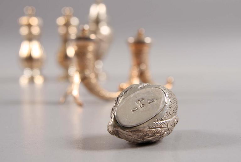 STRÖARE, 6 delar, silver. Div mästare, 1900-tal.