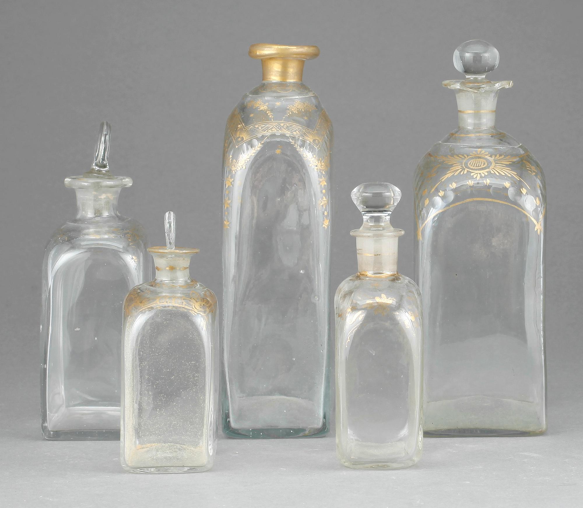 KARAFFER, 5 st, glas, 1800-tal.