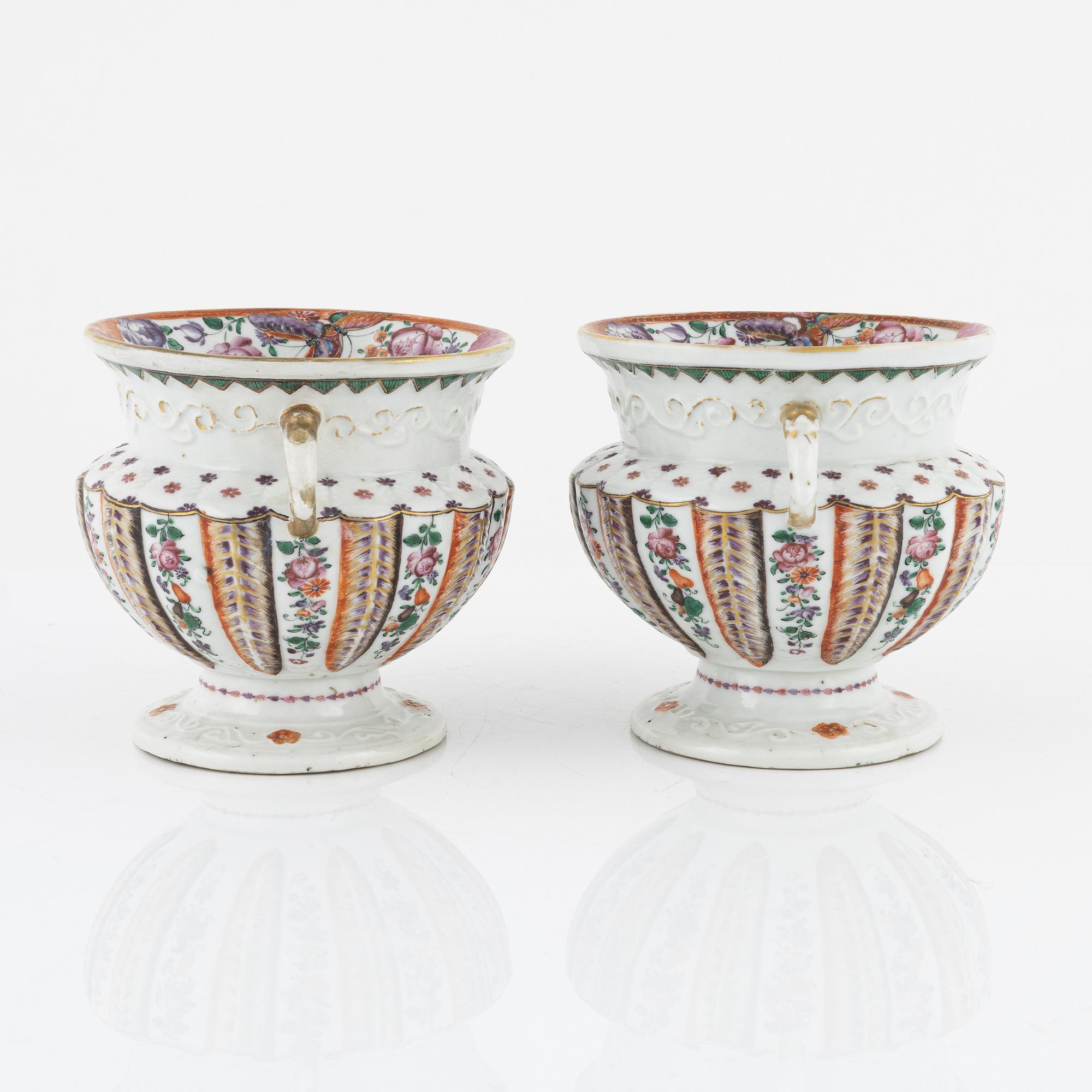 A pair of famille rose flower pots, Qing dynasty, Qianlong (1736-95).
