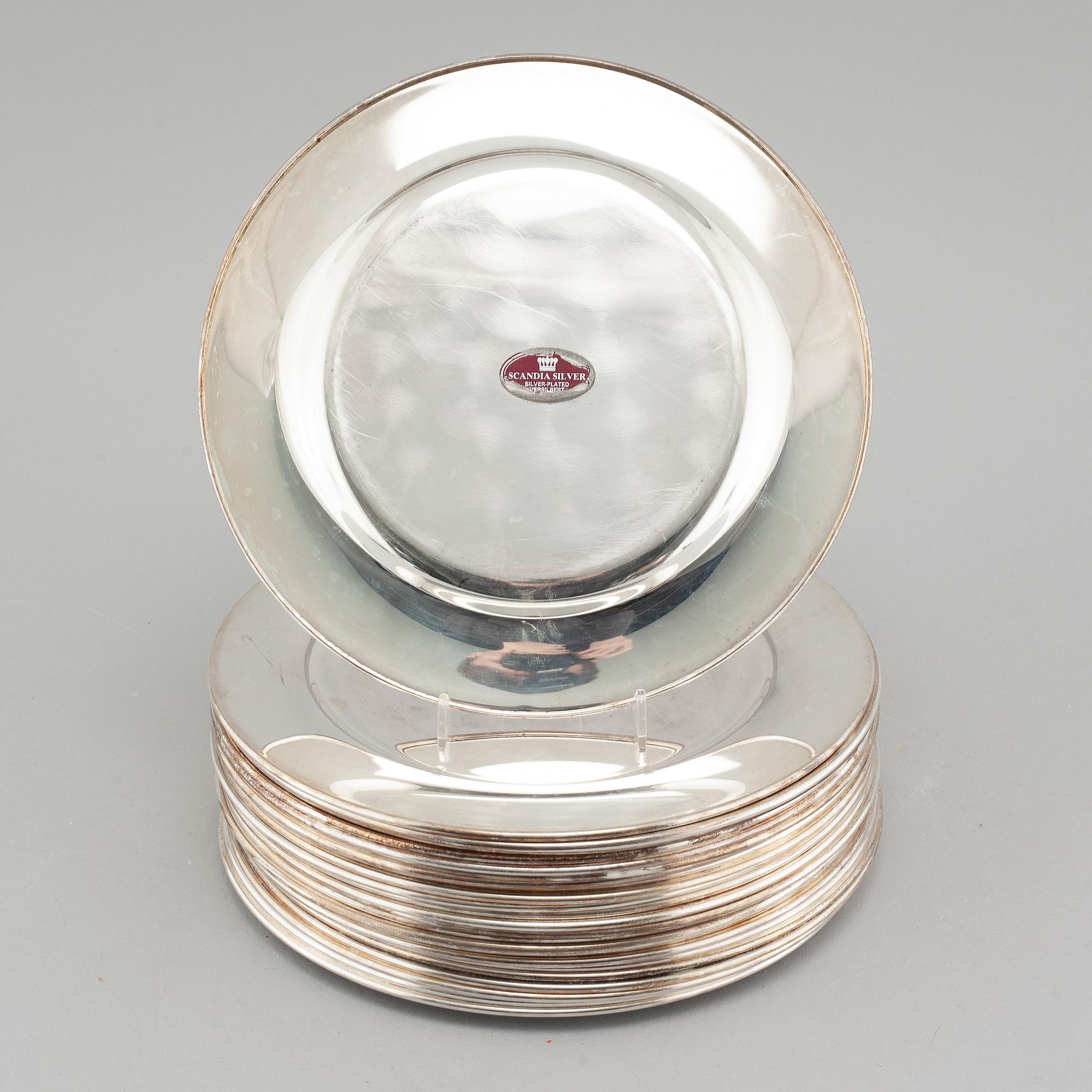 24 late 20th century silver plated plates by Skandia Silver.