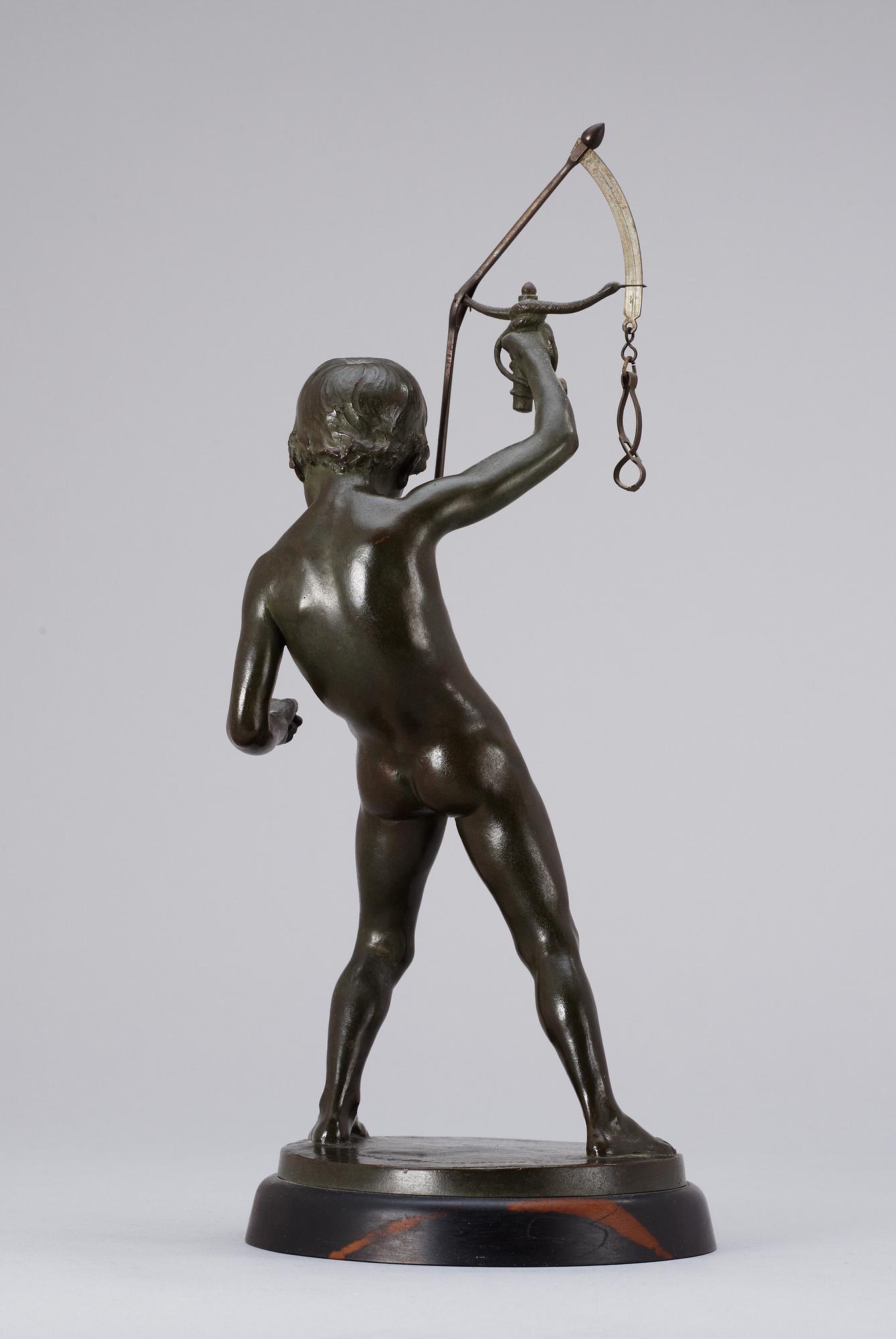 An Hugo Elmqvist patinated bronze letter balance, circa 1900.
