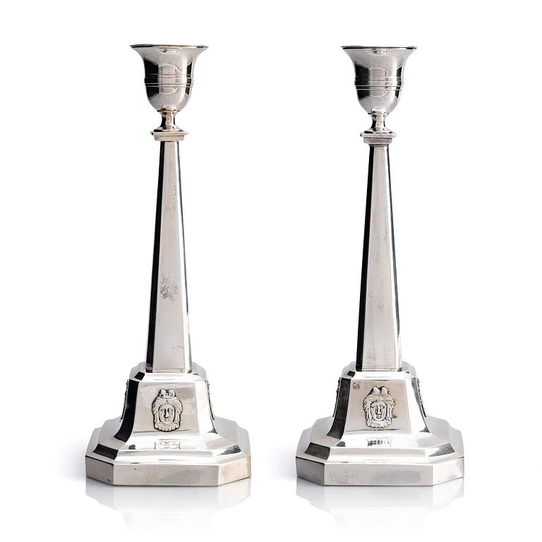A pair of Swedish Gustavian late 18th century silver candlesticks, marks of Pehr Zethelius, Stockholm 1799.