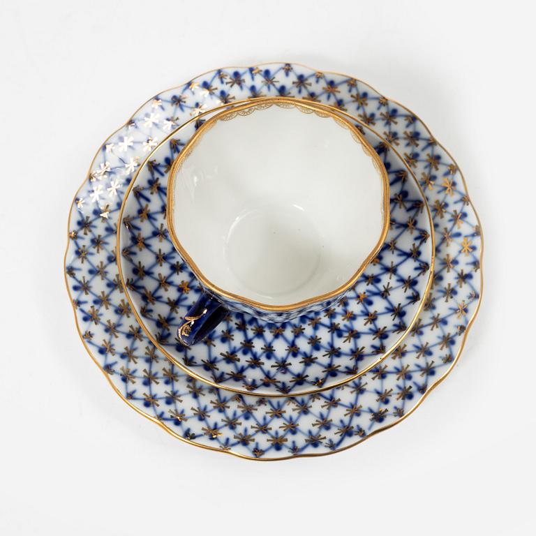 Kaffeservis, 16 delar, porslin, "Cobalt Net", Lomonosov, Sovietunionen.