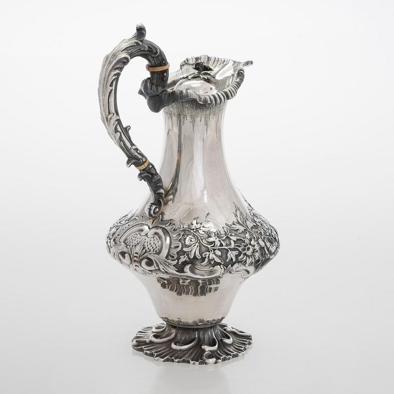 A sterling silver ewer, maker's mark of Robert W Smith, Dublin 1843.