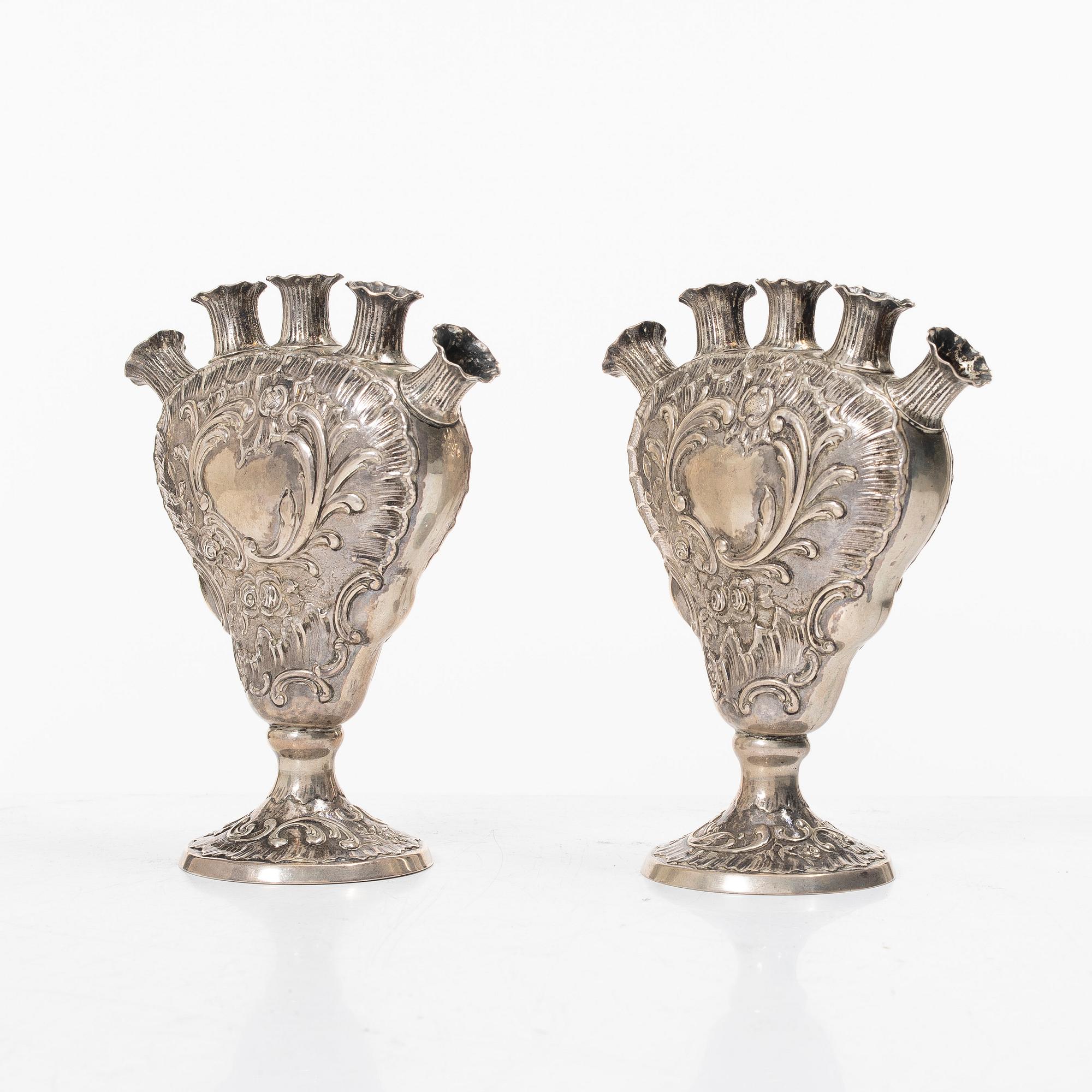 Vases, a pair, silver, import marks John George Piddington, London, England 1903.