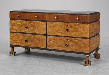 A Swedish stained birch and palisander chest of drawers, 1920-30's.
