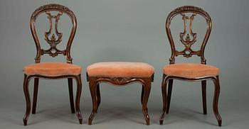 SOFFA, TABURETT samt STOLAR, ett par, nyrokoko-stil, 1800-talets slut.