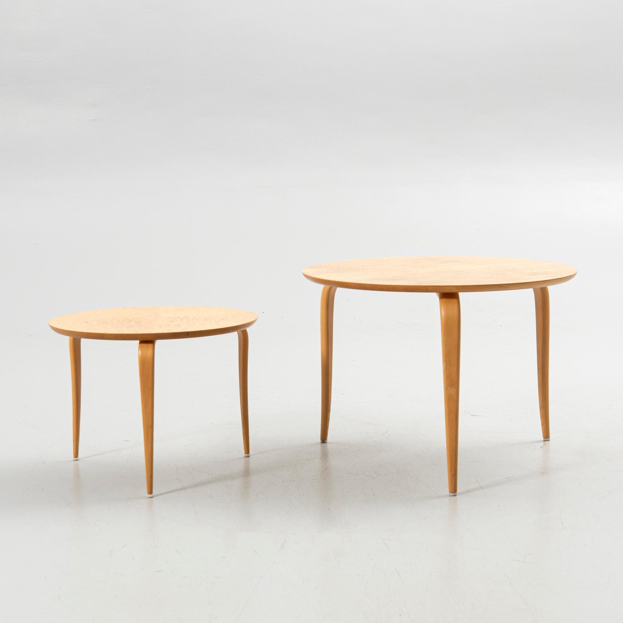 Bruno Mathsson, coffee tables, 2 pcs, "Annika", Karl Mathsson, Värnamo, 2008.