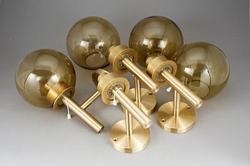 VÄGGLAMPOR, 4 st, mässing, Luxus, 1900-talets mitt.