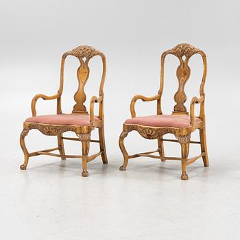 A pair of Swedish rococo armchairs, later part of the 18th century.