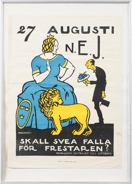 Seven posters from Propaganda centralen N.E.J, Gothenburg, printed at A Lindgren & Sons in 1922.