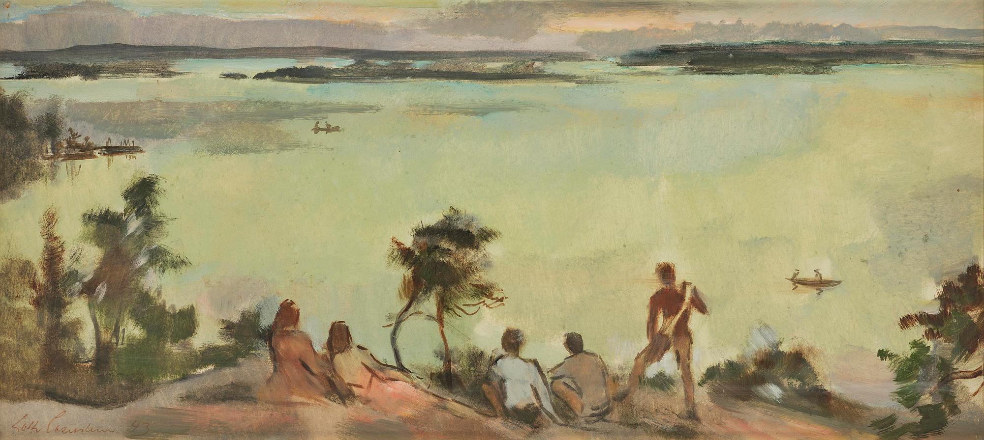 Lotte Laserstein, Gunvor, Marianne, Lennart, Christian och Sten Bigner på Dalarö.