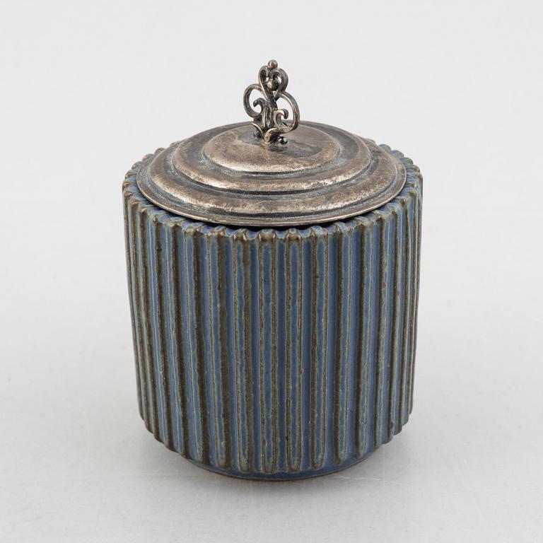 Arne Bang, a stoneware jar with sterling silver cover, Denmark, mid-20th century.