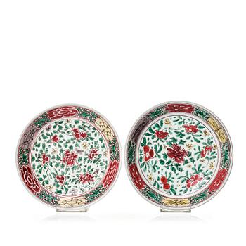 A pair of Transitional wucai dishes, 17th Century.