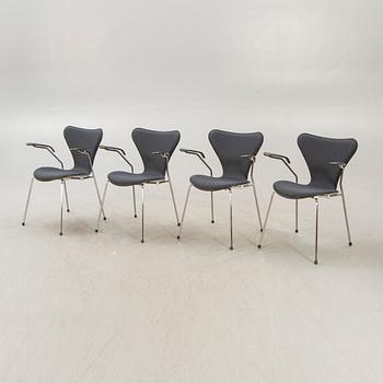 Arne Jacobsen, karmstolar 4 st "Sjuan" för Fritz Hansen Danmark sent 1900-tal.