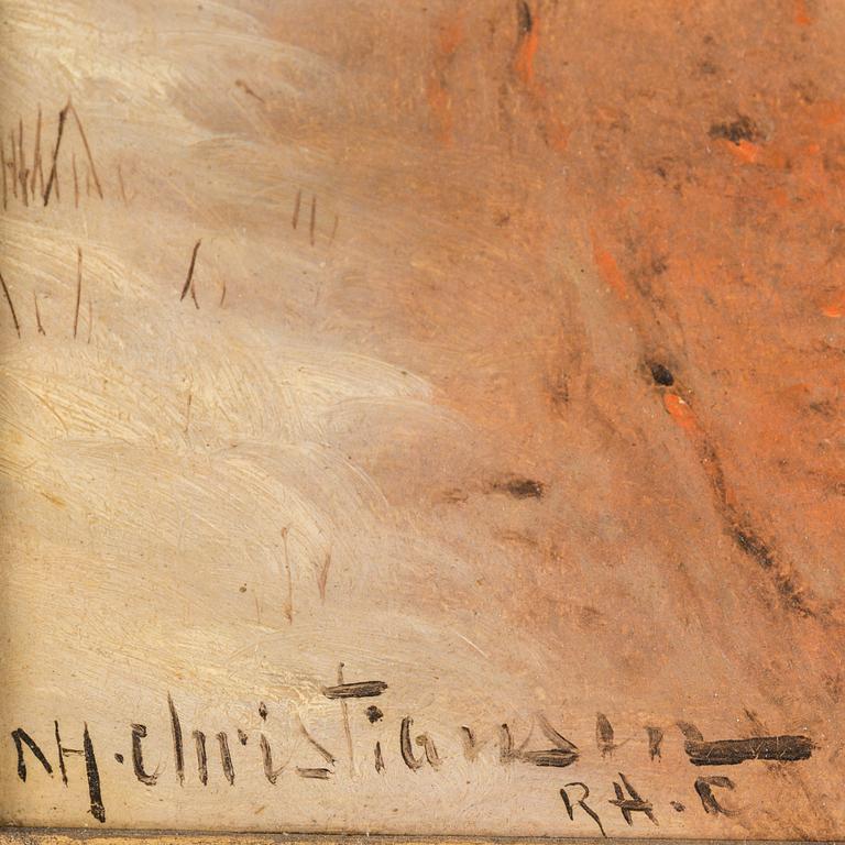 NILS HANS CHRISTIANSEN, olja på pannå, 4 st, signerade NH Christiansen RA. C.