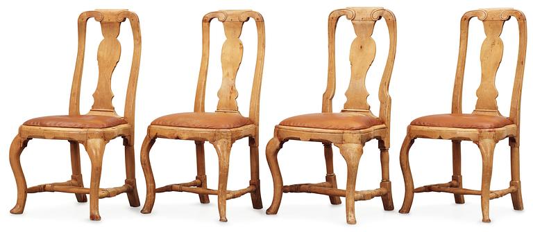 Four Swedish Rococo 18th century chairs.