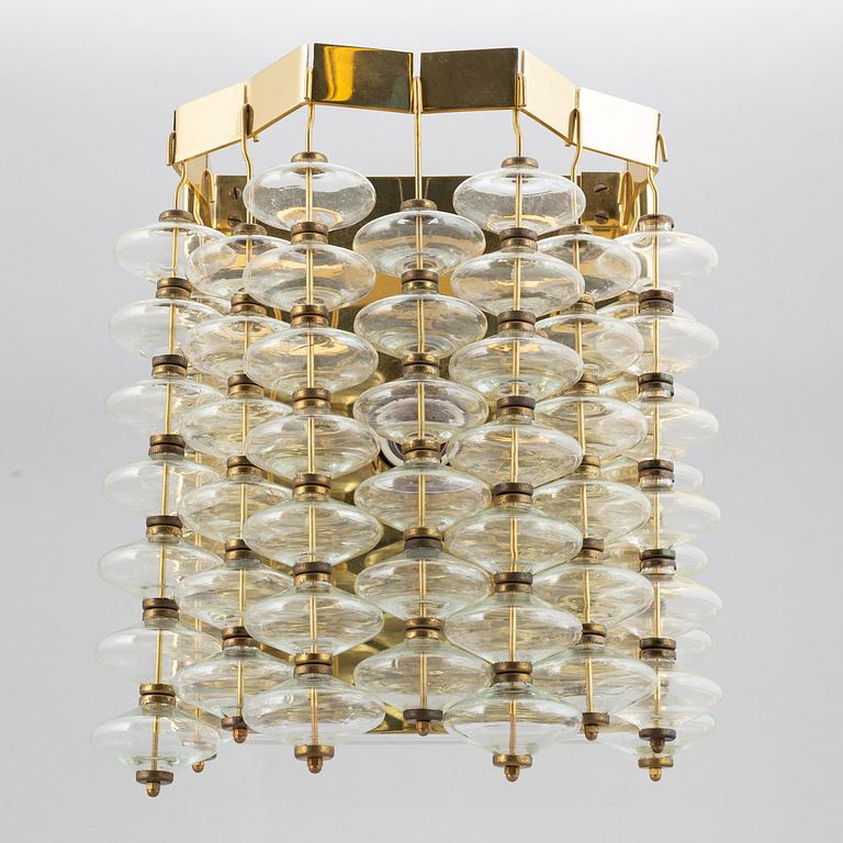 Hans-Agne Jakobsson, an 'Estrella V-258' brass and glass ceiling light, Markaryd, probably 1960's.