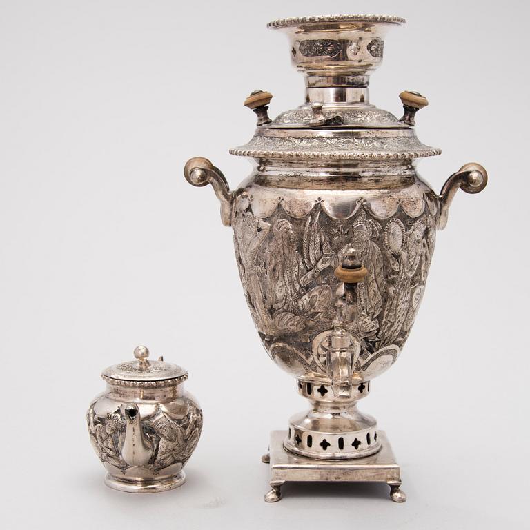 A Persian miniature Samovar, silver plated, mid-20th Century.