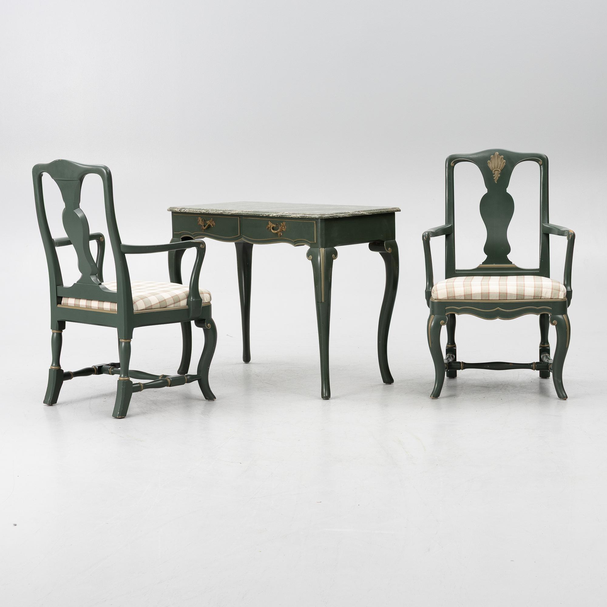 Serving table, as well as armchairs, a pair, Nordiska Kompaniet, 1928.