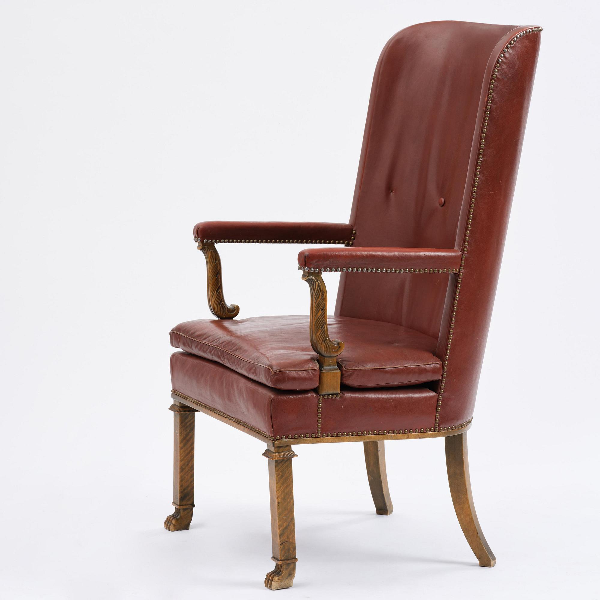 Axel Einar Hjorth, a "Caesar" stained birch and leather armchair, Nordiska Kompaniet, Sweden, 1929.