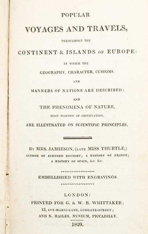 BOK, 2 del i en vol, "Popular Voyages and Travels throughout..." Jamieson, London 1820.