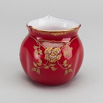 THEODORE LEGRAS, a set of three glass vases and bowl Art Nouveau around 1900.