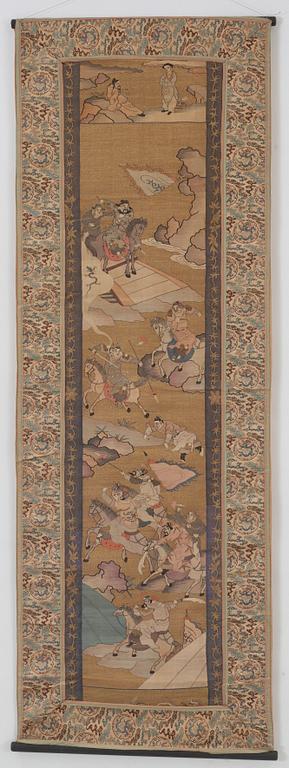 KESI, 4 paneler. Siden och guldtråd, sen Qing dynastin (1644-1912).