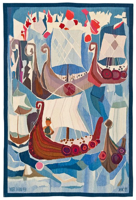 VÄVD TAPET. Gobelängteknik. 159,5 x 107 cm. Signerad INGER SARIN 1959 HAV SS (Handarbetets Vänner).