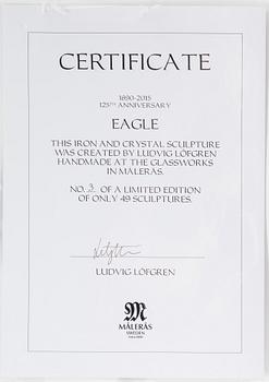 LUDVIG LÖFGREN, a glass sculpture "Eagle", signed and numbered 23/49.