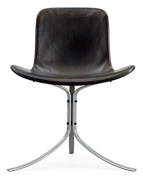 A Poul Kjaerholm black leather 'PK-9' chair, E Kold Christensen, makers's mark in the steel.