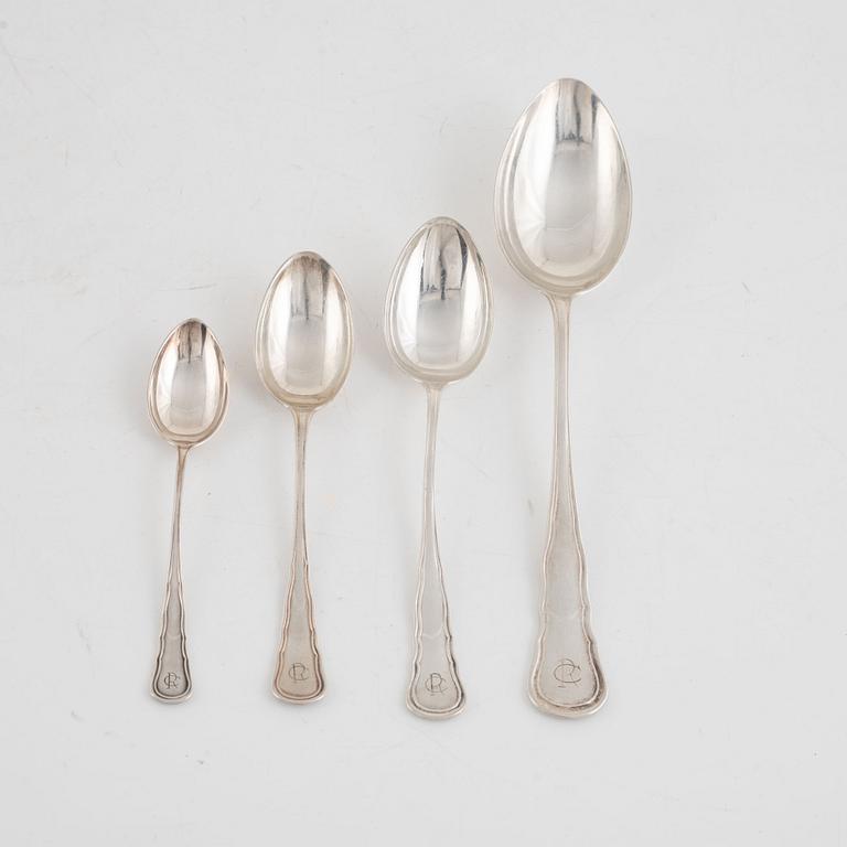 Bestickuppsättning, 78 delar, silver, "Hallbergs Chippendale", CG Hallberg, Stockholm, bl a 1934.