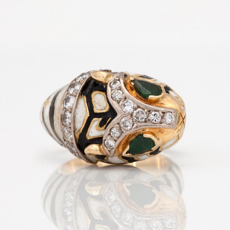 A diamond, enamel and emerald ring and bangle.