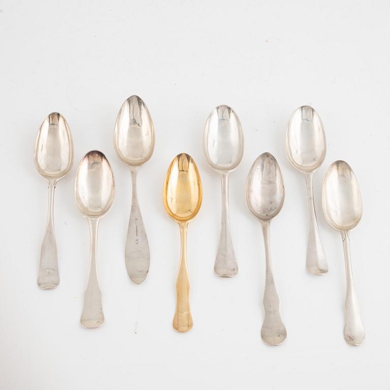 Swedish silver spoons, 7 pieces 18th century and one 19th century.