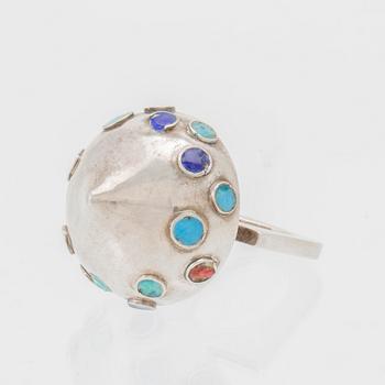 Berit Johansson, ring silver och glas, 1960-tal.