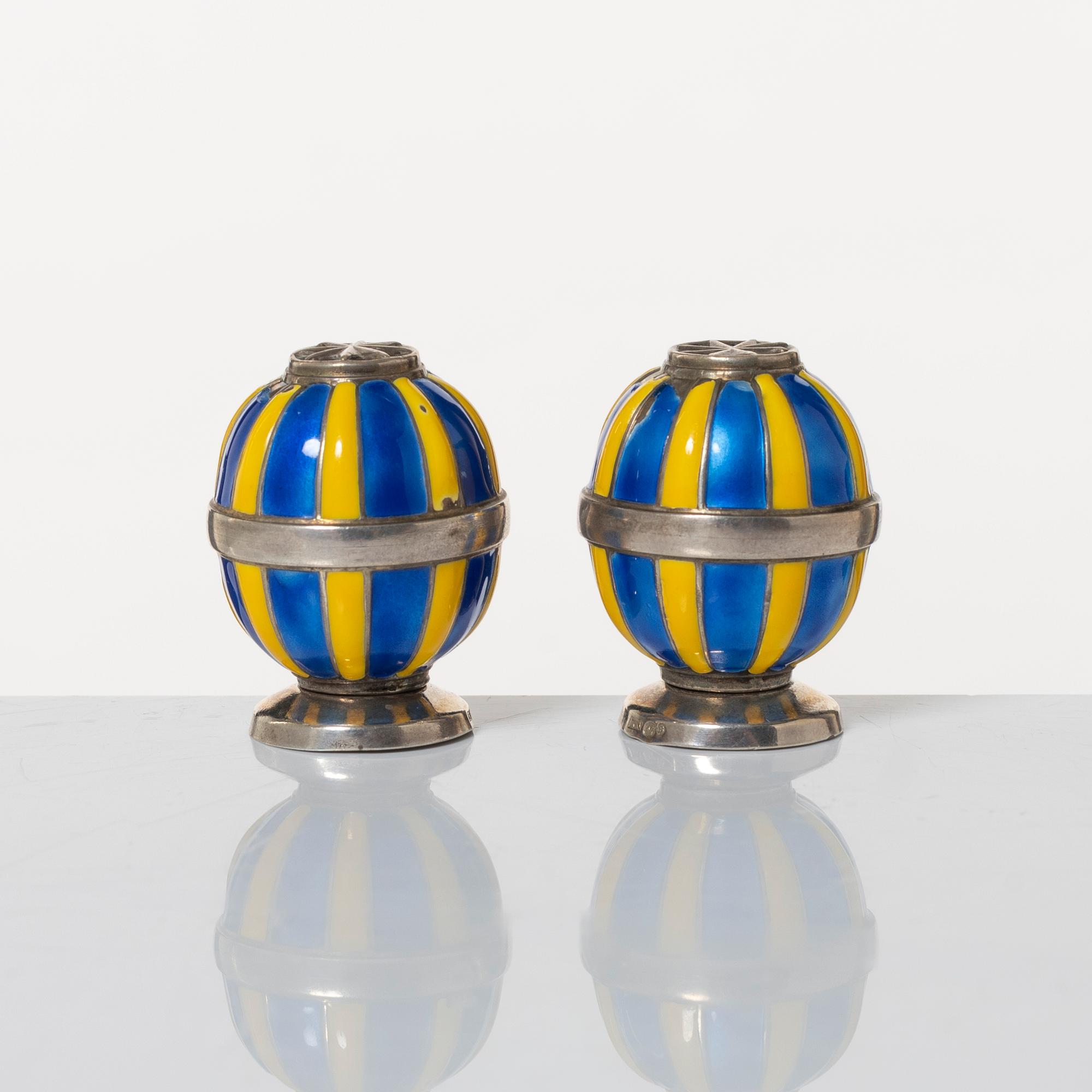 David Andersen, ströare, ett par, sterlingsilver och emalj, Norge, tidigt 1900-tal.