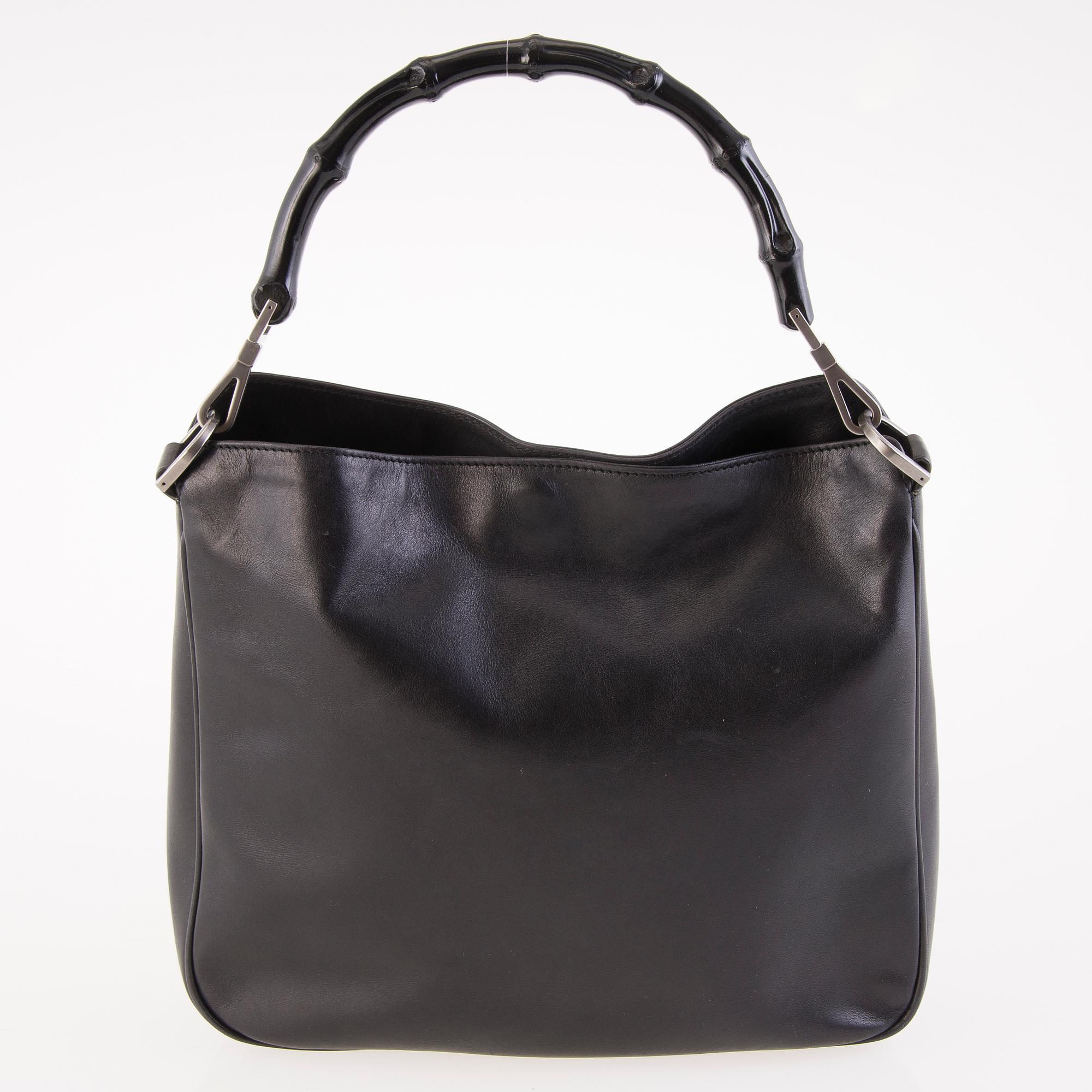 GUCCI Black Leather Bamboo Bag.